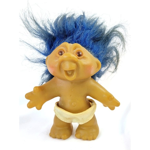 D.A.M Other - Vintage 1986 Dam Troll Doll Blue Hair Amber Eyes 5”